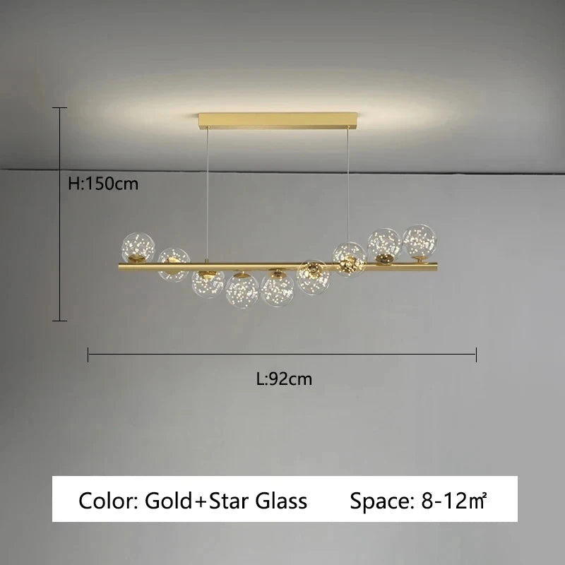 Scattered glass shade chandelier for a kitchen island or dining table above