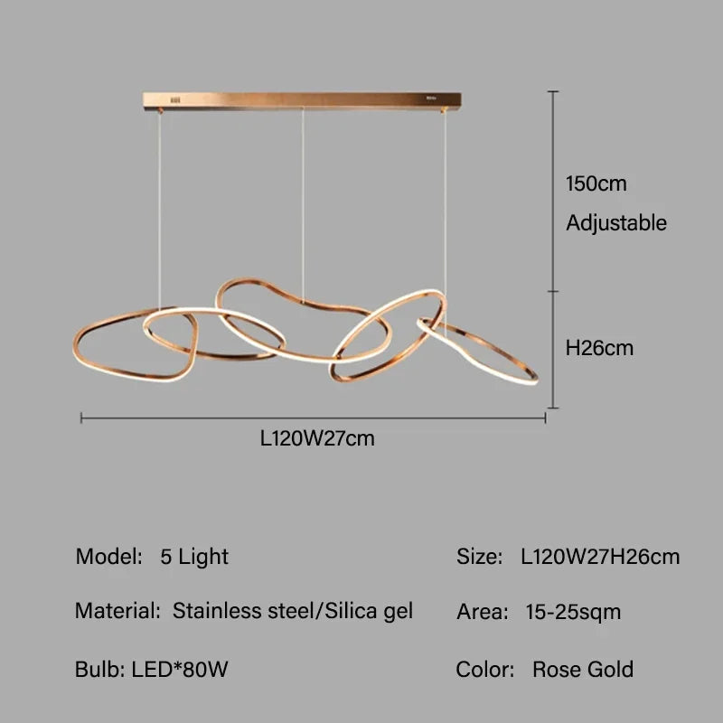 Five light gold circle chandelier at 120 centimetres, remote dimmable