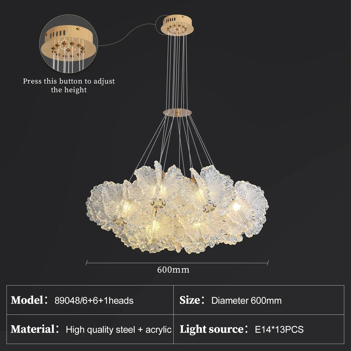 Matching acrylic floral wall light from the art deco chandelier range