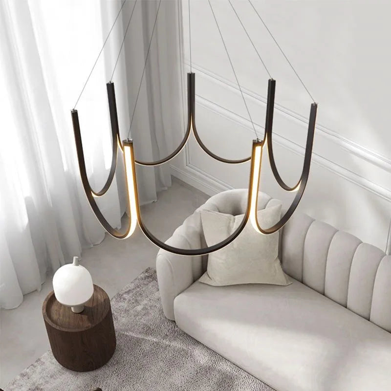 Black U bar chandelier at 49.2 in length for long dining tables