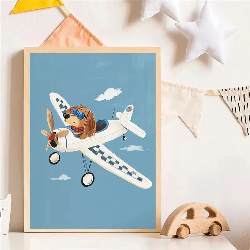 Cute Skateboard Animals Kids Canvas Wall Art Print
