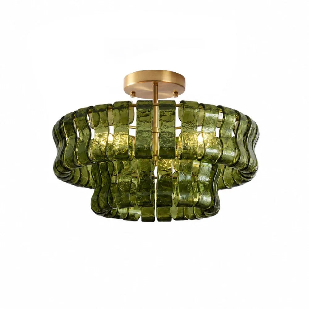 Handcrafted glass chandelier in gold, 50 cm size, for a bedroom ceiling