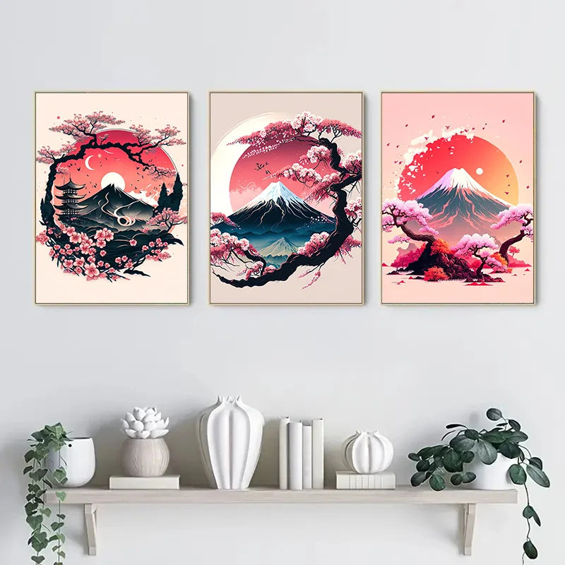 Japanese Ink Landscape 3-Piece Canvas Wall Art Set