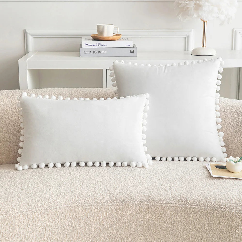 Velvet Pom-Pom Throw Pillow Cover