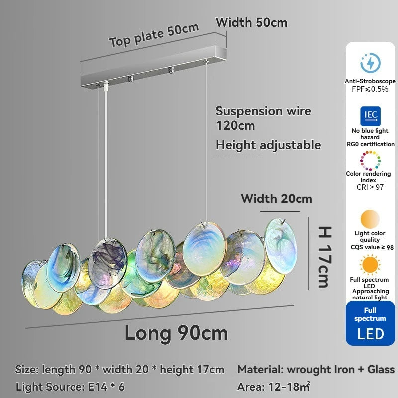 Green glass chandelier at 31.5 in (80 cm) with six light sources