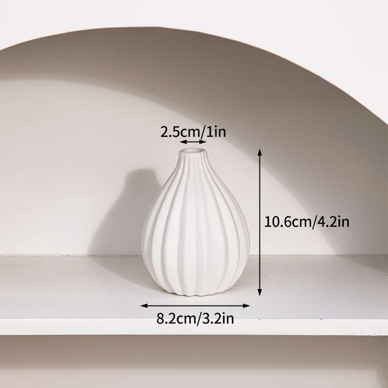 White Nordic ceramic vase D6 in tall cylindrical form side profile view