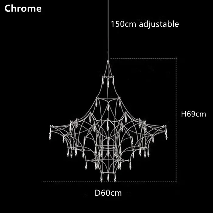 Deco style crystal chandelier with gold iron frame over a dining table
