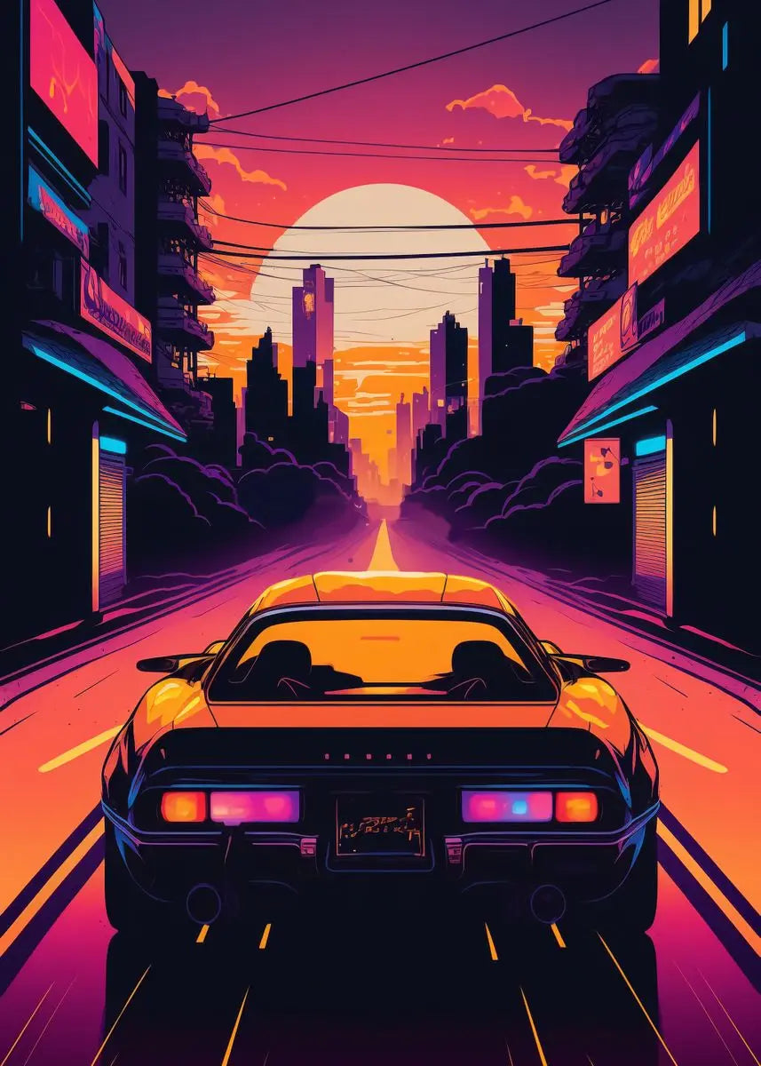 Retro GTR Japanese Landscape Car Canvas Wall Art
