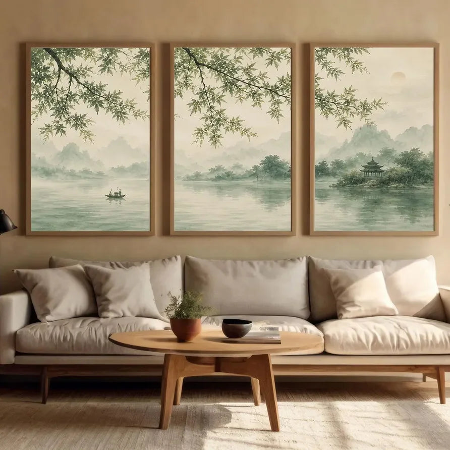 Japanese Landscape Triptych Asian Nature 3-Piece Canvas