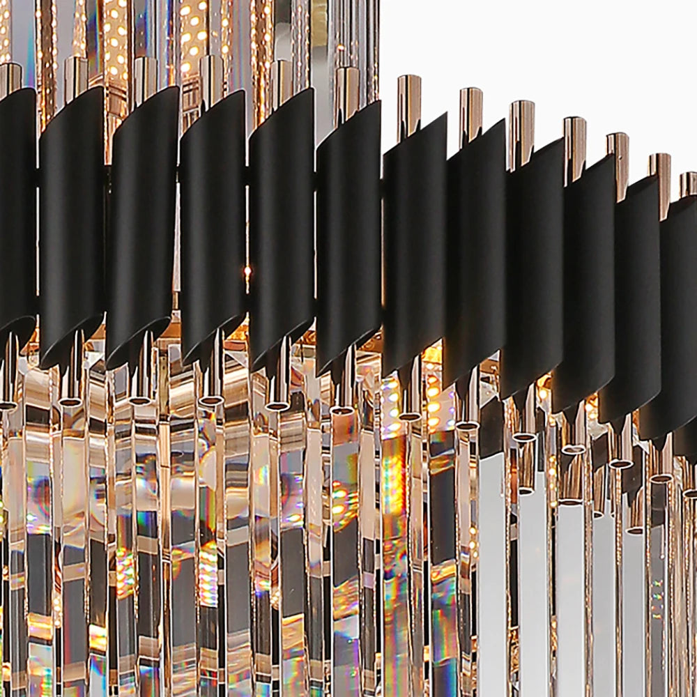 All gold layered crystal chandelier, 39.4 inches wide, for a villa stairwell