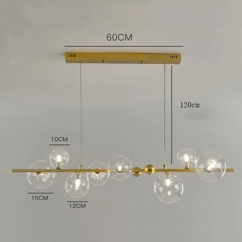 Non dimmable glass chandelier with staggered shade heights on iron