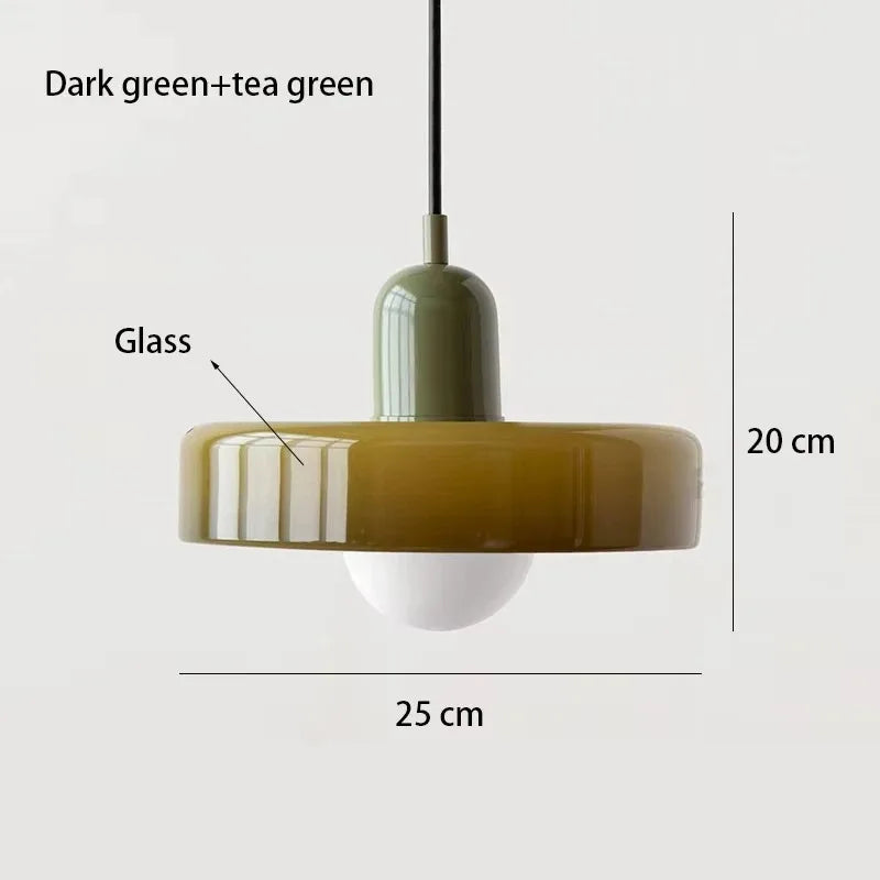 Green tinted glass chandelier for a cafe counter or kitchen island