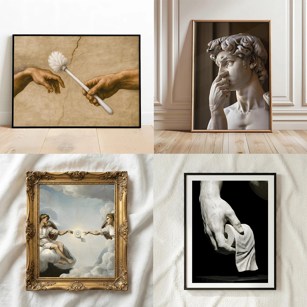 Altered Statue Humorous Bathroom Canvas Wall Art