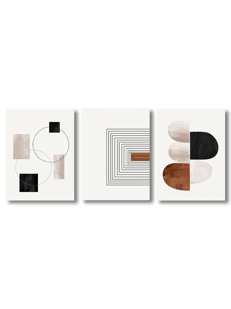 Black White Geometry Line Art 3-Piece Canvas Wall Art Set