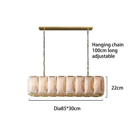 Alabaster bar chandelier at 59.1 in long for a long dining table
