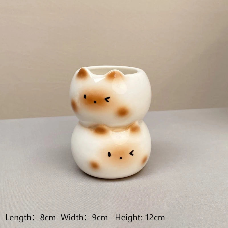 Ceramic Siamese cat flower vase flower arrangement décor