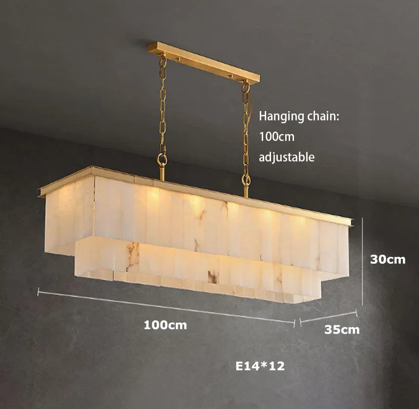 Marble chandelier measuring 31.5 in (80 cm) on polished steel