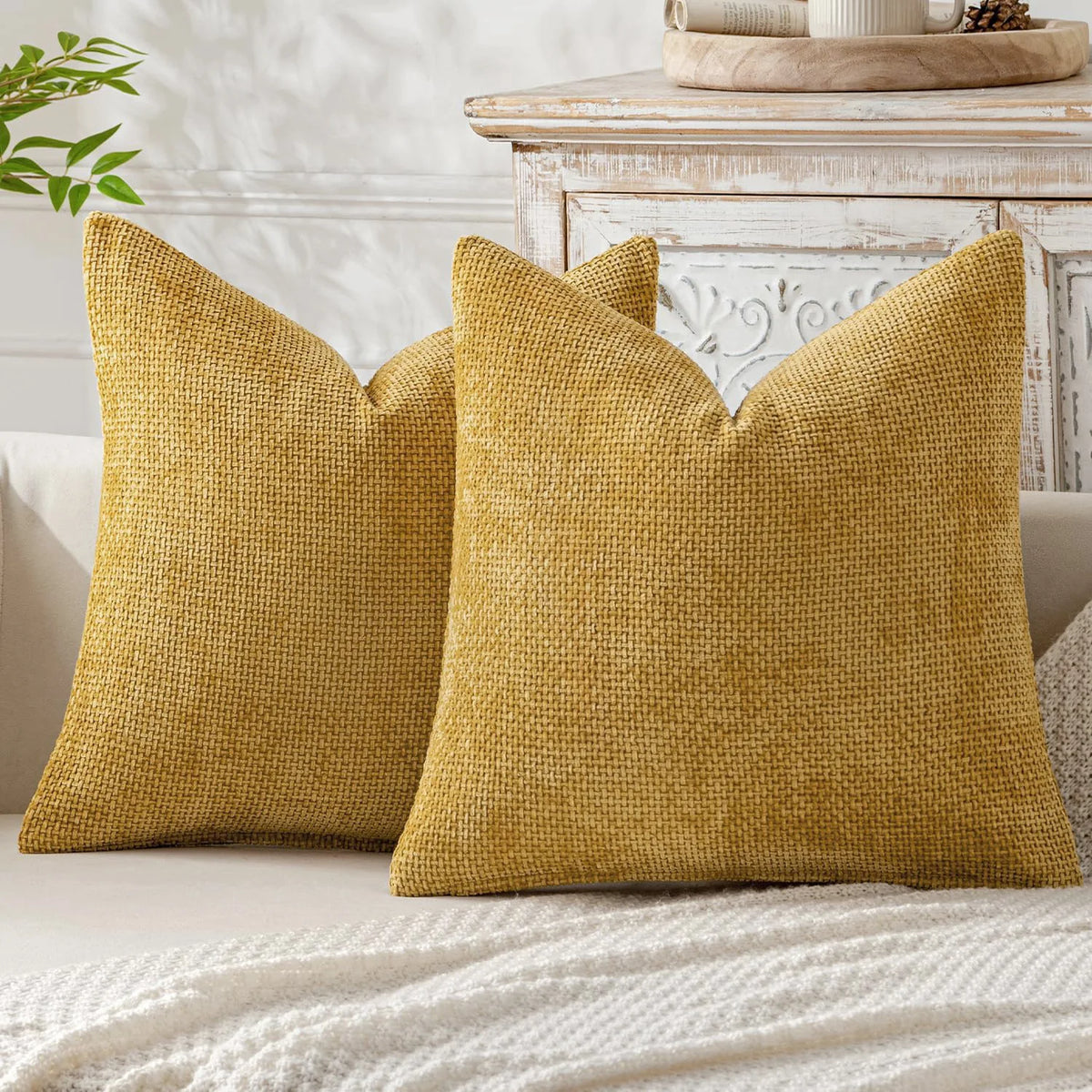 Cross-Stitch Chenille Pillow Cover — styling detail