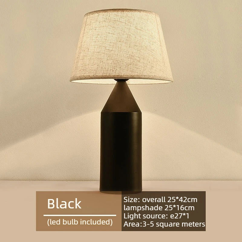 Side-angle view of Nordic black art table lamp shade structure
