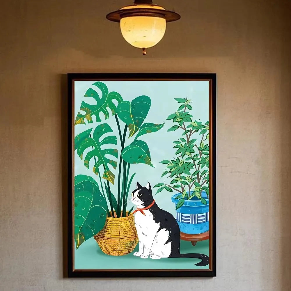 Funny Black Cat Toilet Newspaper Bathroom Canvas Art