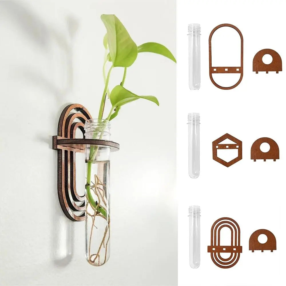 Close-up of wooden plant hanger natural wood grain texture