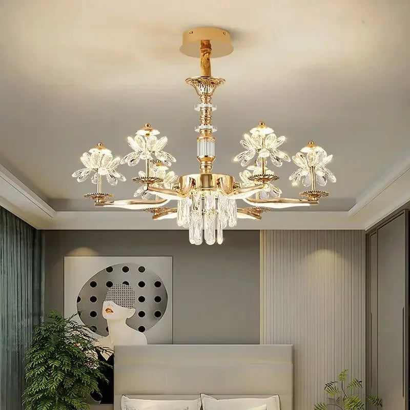 Ten head flower crystal chandelier with remote control switching