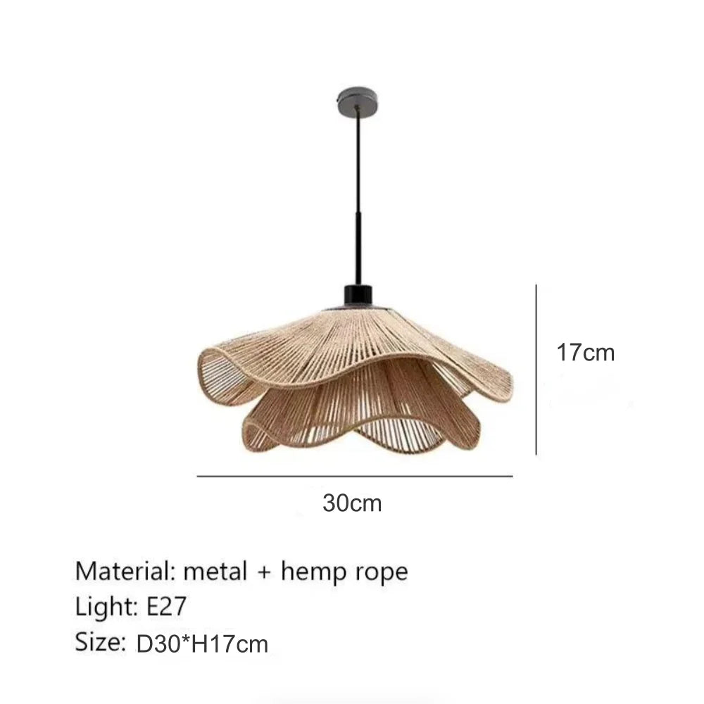 Natural rope chandelier with metal frame and freely adjustable drop height