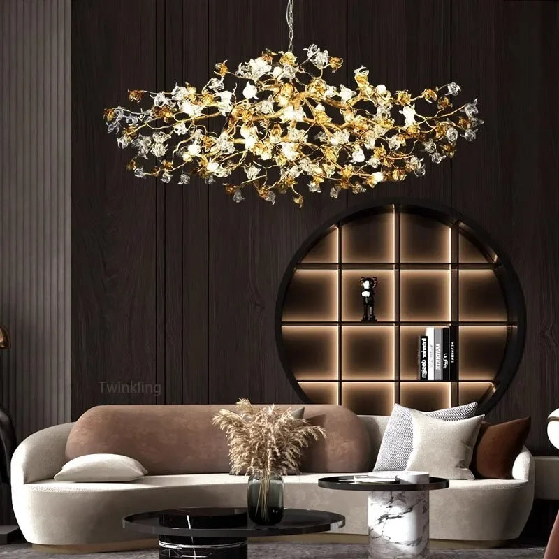 Round crystal chandelier at 80 by 40 centimetres, semi flush mounted