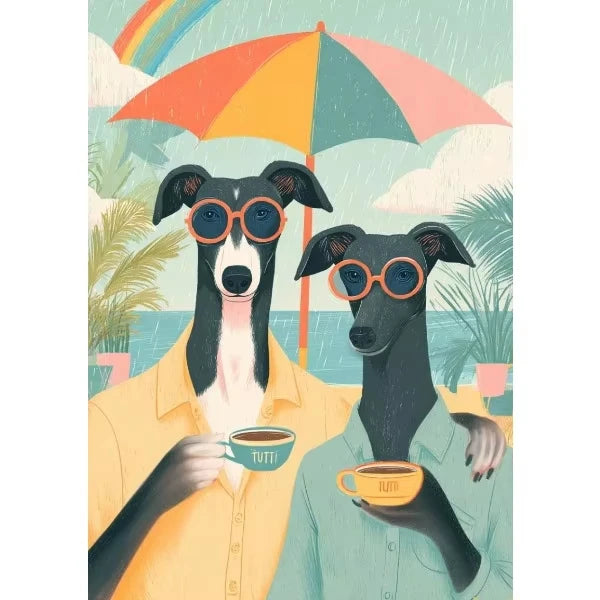 Cozy Coffee Dog Canvas Wall Art Print