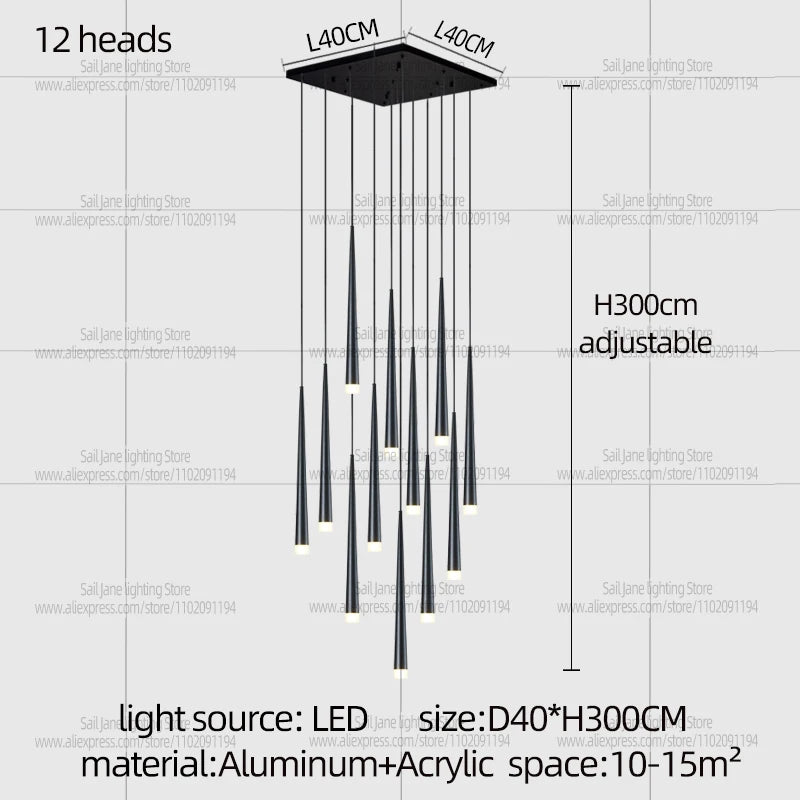 Dimmable Nordic chandelier with aluminum rods and a remote control