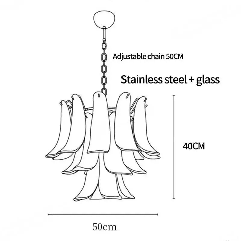 Hand glazed multicolour glass chandelier with brushed stainless steel structure