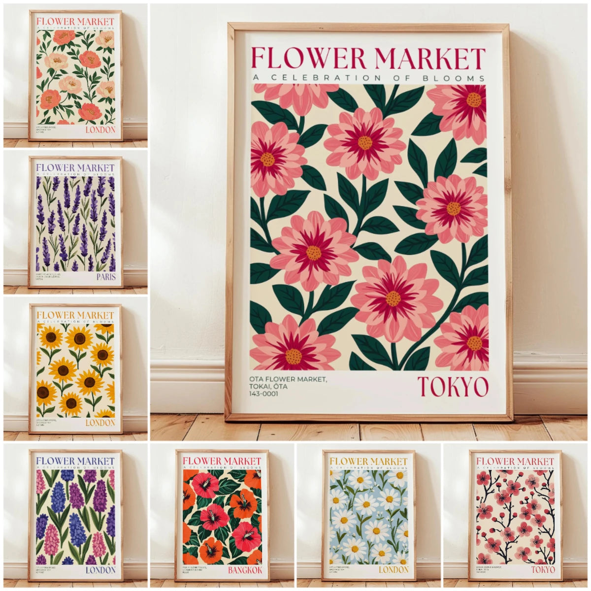 Nordic Floral Market Abstract Canvas Wall Art