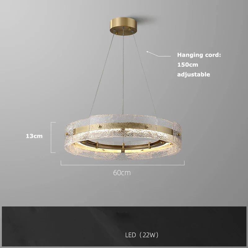 Single light water ripple glass pendant on a plated steel stem