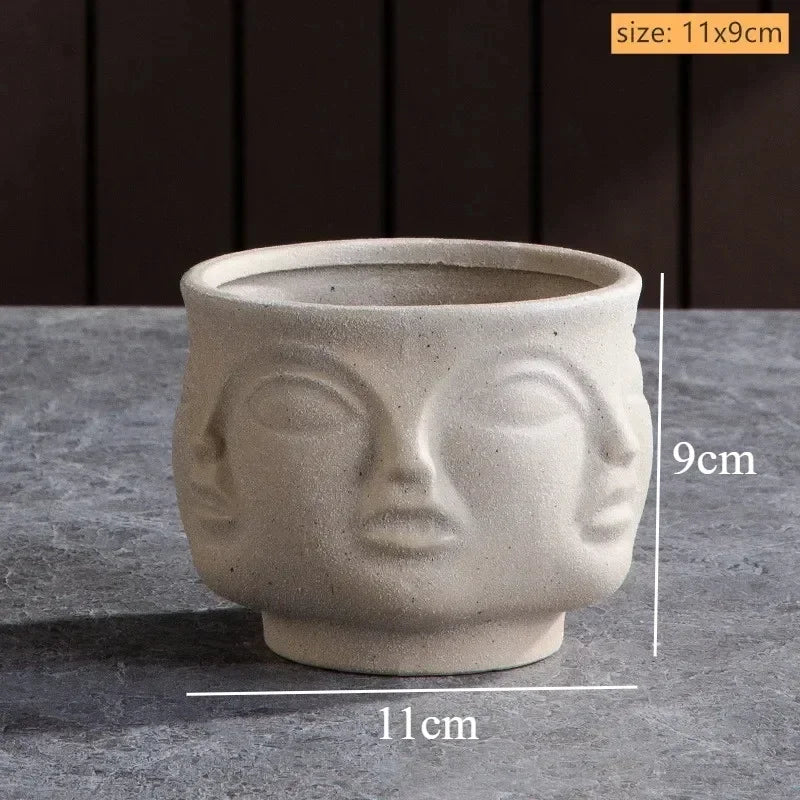 Ceramic human face sculpture vase handmade art flower arrangement