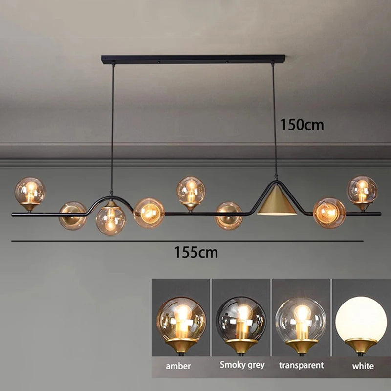 Glass linear chandelier rated for 90 to 260V with touch control