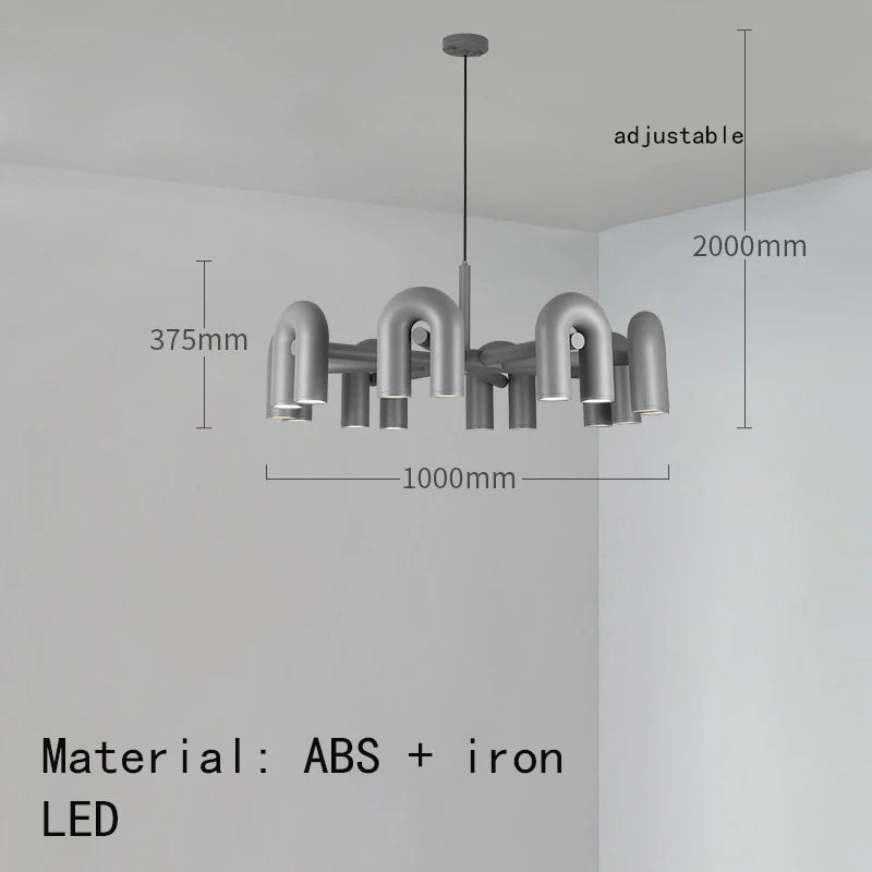 Scandinavian tube chandelier set to three colour light output