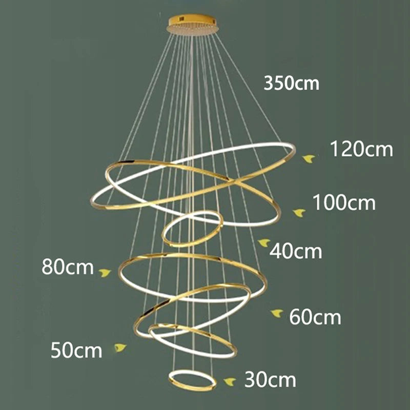 Tiered ring chandelier in gold running on 90 to 260V alternating current
