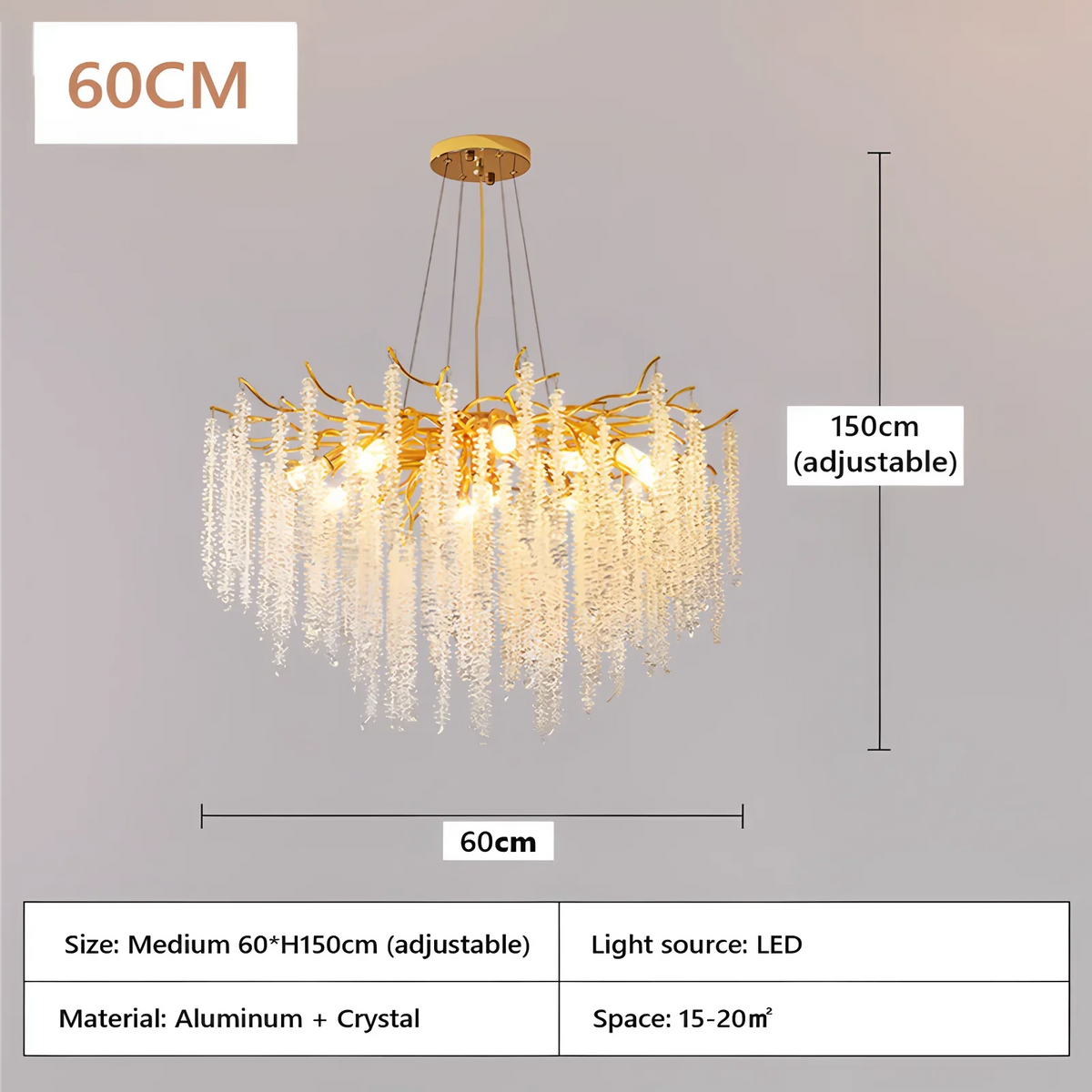 Non dimmable branch chandelier with polished aluminium alloy body