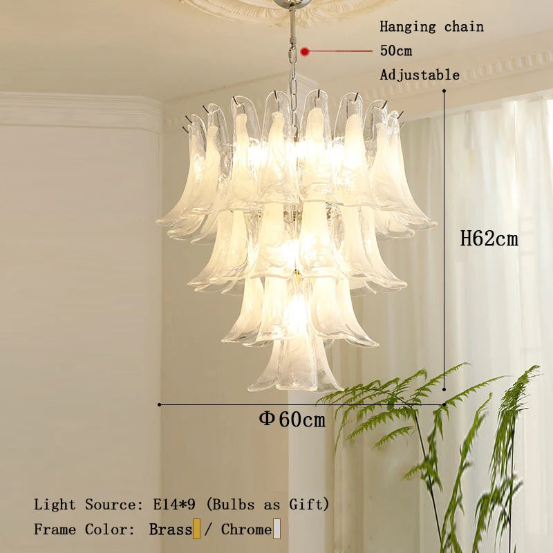 Traditional glass petal chandelier at 15.7 in across for a hallway
