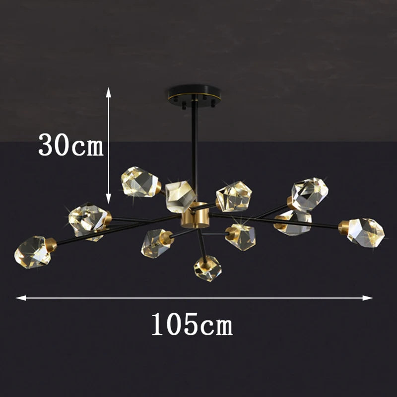 Linear crystal chandelier in golden finish with cord pendant suspension