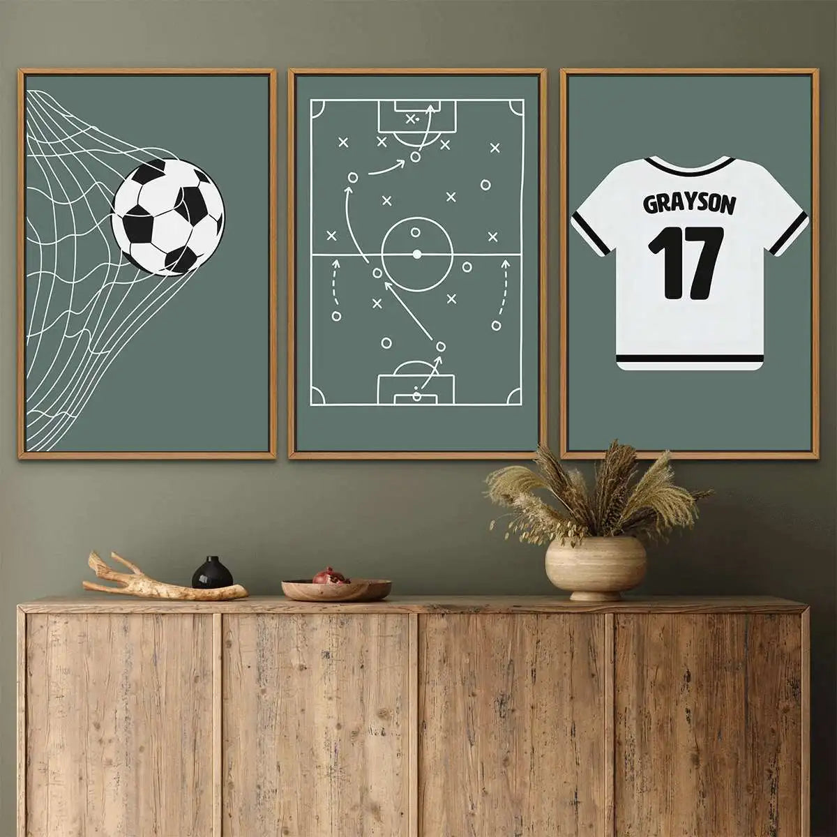 Custom Name Soccer 3-Piece Canvas Wall Art Set