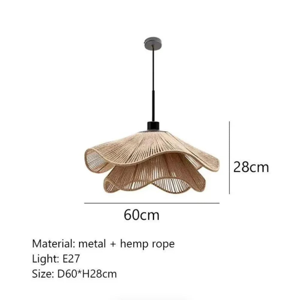 Coiled rope chandelier shade shown at 30 centimetres diameter
