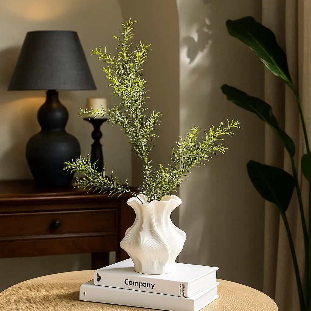 Nordic white textured ceramic vase 3D wave pattern tabletop décor