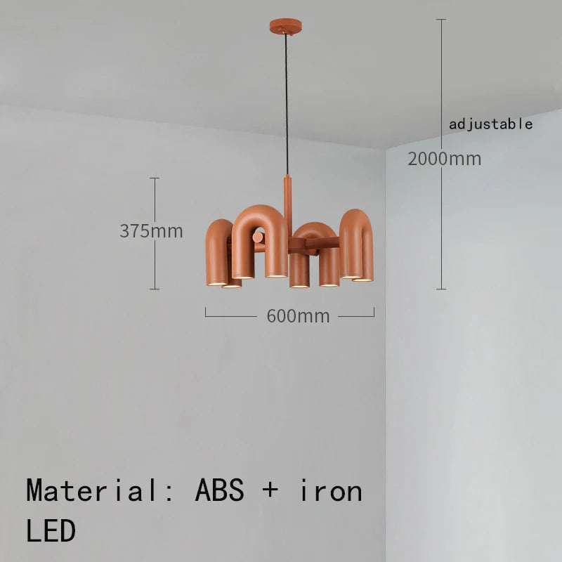 Two arm U tube chandelier in orange suited to a hallway or nook