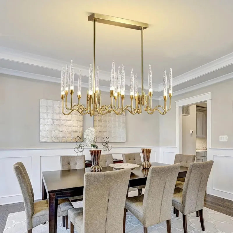 Chrome branch chandelier with transparent acrylic shades and LED bulbs