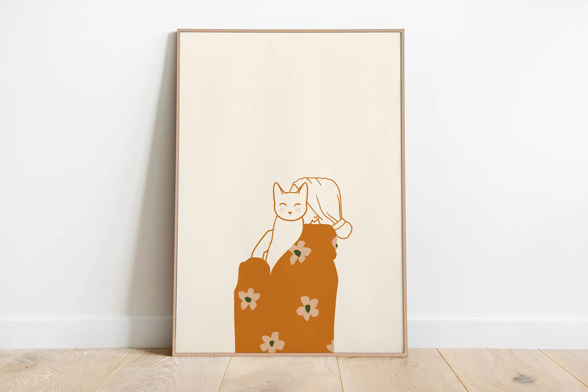 Sleepy Kitten Minimalist Canvas Wall Art Print