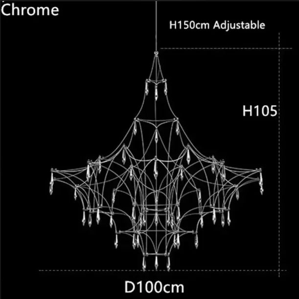Chrome starry sky chandelier with LED points, 120 cm maximum diameter option