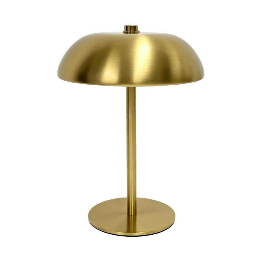 Rechargeable mushroom night light in dark room ambient glow close-up