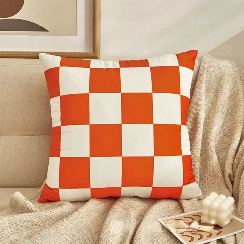 Checkerboard Plush Throw Pillow Cover — styling detail