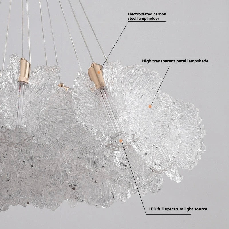Clear acrylic floral chandelier, 23.6 inches across, on a cord pendant